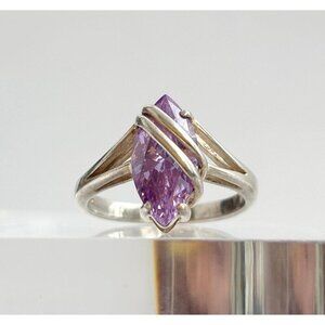 Modernist Marquise Cut Amethyst Gemstone Vintage Wrap Sterling Silver Ring sz 7